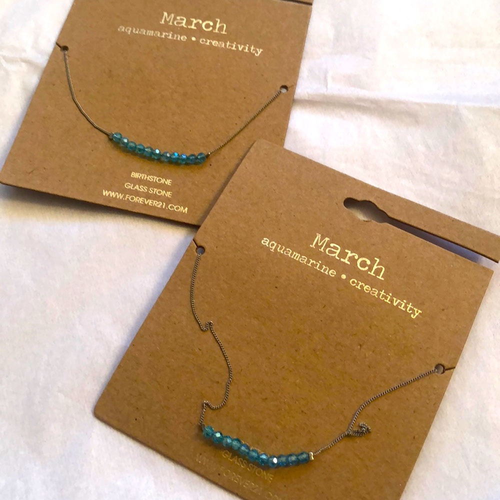 NWT Aquamarine Birthstone Glass Stone Necklace